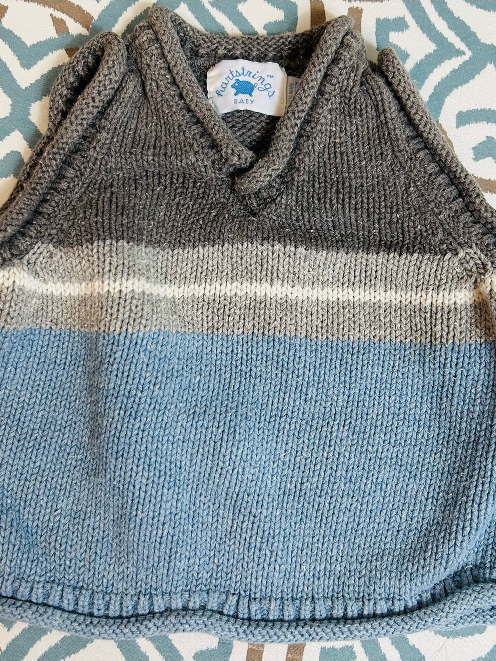 Vintage Gray & Blue Striped Knit Sweater - babys 12 months Sweater vest